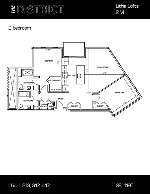 Floor plan for 2 beds, 2 baths, 1196 sqft